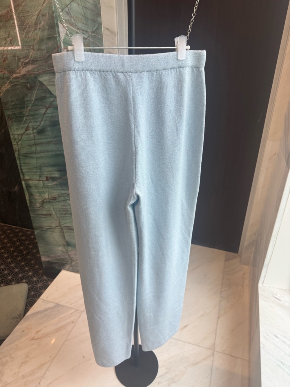St. John Light Blue Knit Wide-Leg Pants - Picture 3 of 6